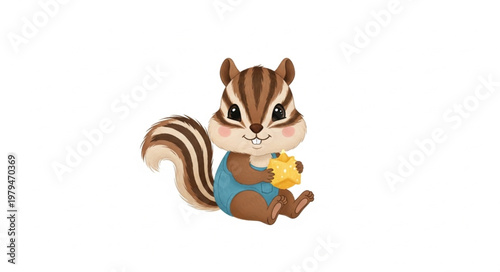 Cute cartoon chipmunk holding a nut.