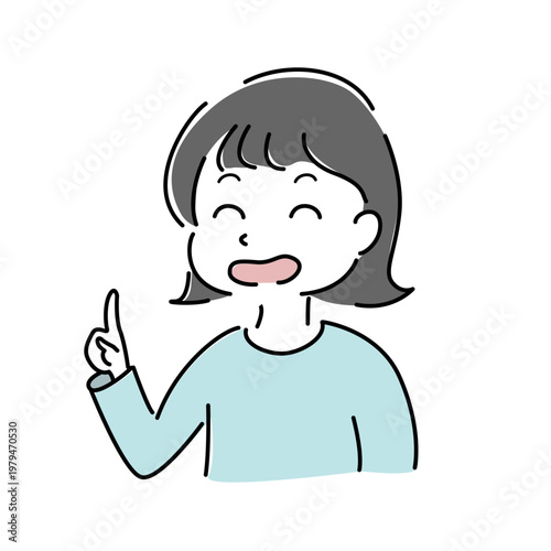 指差して説明する女性 笑顔 シンプル イラスト 案内 OK ポイント 人物 ベクター / Smiling woman　pointing and explaining simple illustration guide recommendation character vector