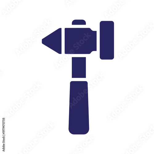 Dark blue silhouette of a reflex hammer, a medical percussion instrument with a pointed tip and a flat head, isolated on a white background