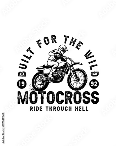 Motocross Rider on Dirt Bike Emblem.