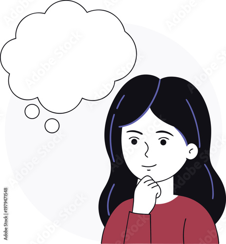 Thinking Young Woman with Empty Thought Bubble Vector Illustration