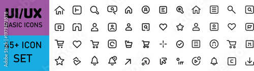 Basic UI icons set. User interface buttons collection. line icon vector illustrations