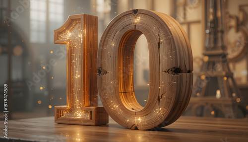 Wooden Number Ten Celebration Sign Symbol on Table