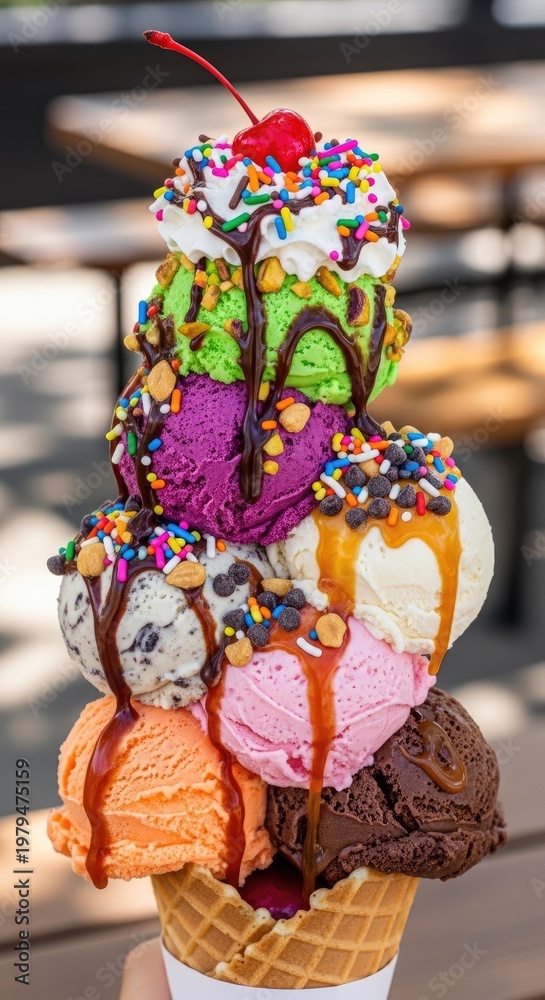 Naklejka premium Delicious Ice Cream Cone Tower Delight.