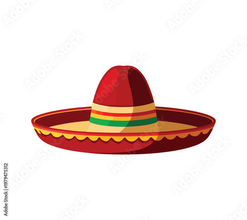 Colorful Mexican sombrero hat with striped band and wide brim