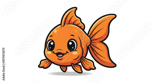 Cute Cartoon Goldfish Illustration.