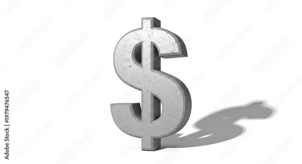 Obraz premium Metallic dollar sign isolated on white background with shadow