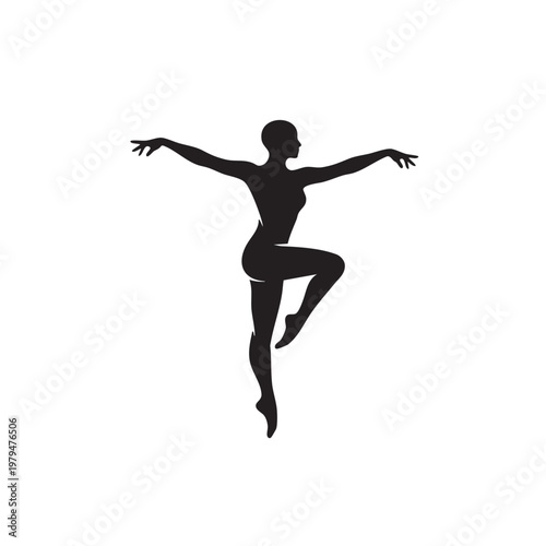 Graceful ballet dancer silhouette vector, elegant female performer in artistic dance pose, minimalist black ballerina icon for studio logo and branding