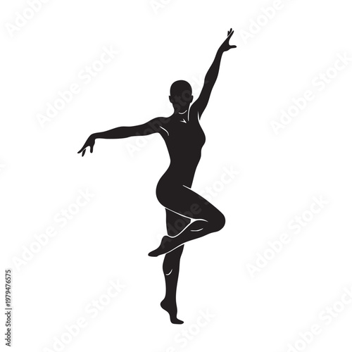 Graceful ballet dancer silhouette vector, elegant female performer in artistic pose, black and white minimalist dance illustration for studio branding