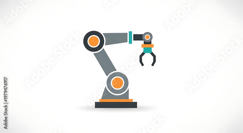 A robotic arm with a gripper on a white background in a simple flat vector illustration style