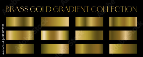 Brass Gold gradients collection. Luxury set of elegance gradient swatches. Metallic textures with polished foil shine and satin smooth. Premium design palette