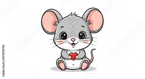 Cute Cartoon Mouse Character Sitting.