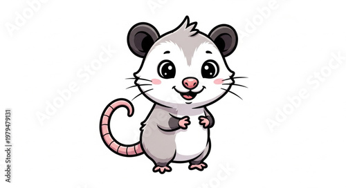 Cute Cartoon Opossum Character Illustration.