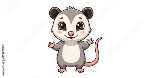 Cute Cartoon Opossum Character.