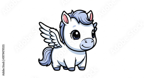 Cute cartoon pegasus with wings and blue mane.