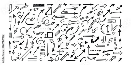 Title hand drawn arrow collection a diverse set of directional indicators description a chaotic yet organized collection of hand drawn arrows in various styles