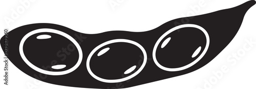 Simple illustration of a pea pod with three peas inside isolated on transparent background