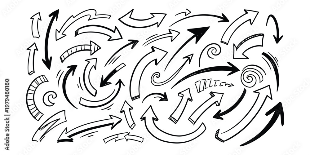 Fototapeta premium Title chaotic black and white arrow pattern a dynamic visual representation description a dense chaotic arrangement of black arrows in various sizes