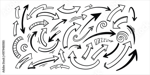 Title chaotic black and white arrow pattern a dynamic visual representation description a dense chaotic arrangement of black arrows in various sizes