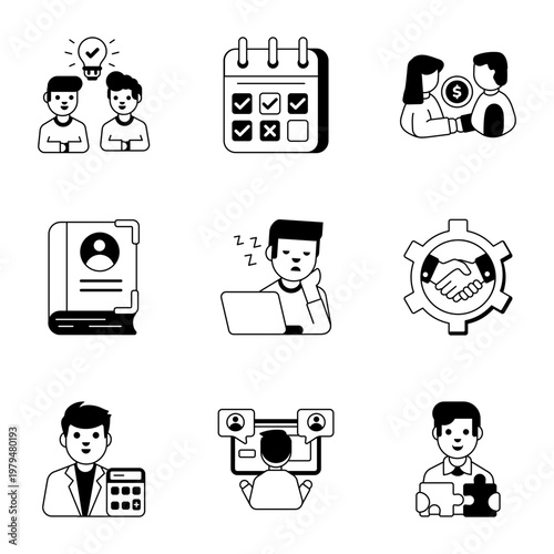 Set of Glyph Style Teamwork Icons 

