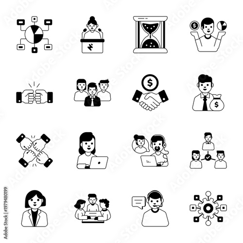 Collection of Glyph Style Business Icons 

