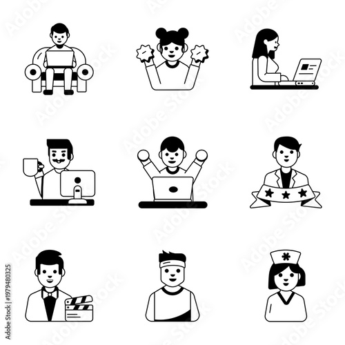 Set of Glyph Style Jobs Icons 

