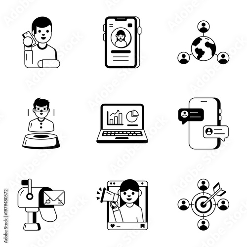 Set of Glyph Style Networking Icons 

