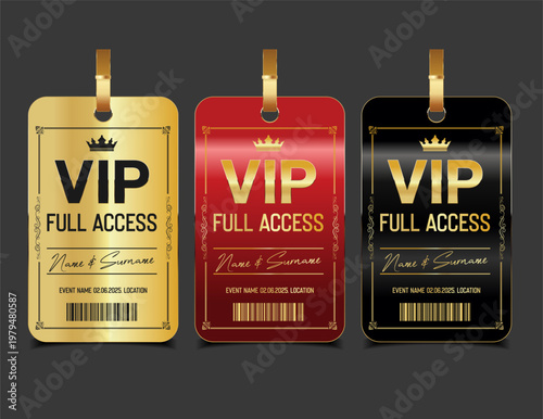 Concert, party or festival gold VIP pass design template admit design template 