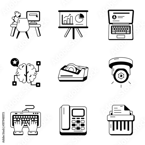 Set of Glyph Style Workplace Icons 

