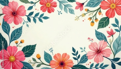 Abstract floral pattern with pastel colors and geometric shapes , bright, style