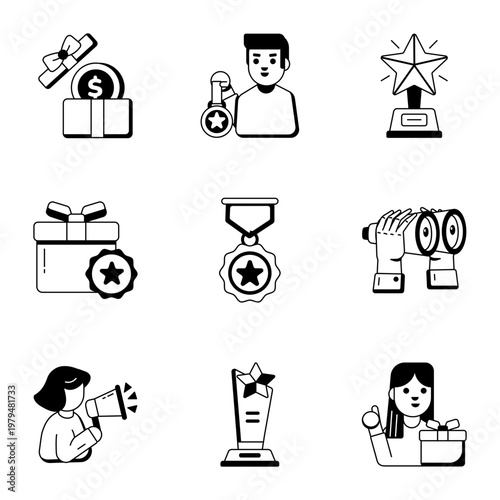 Set of Glyph Style Success and Goals Icons 

