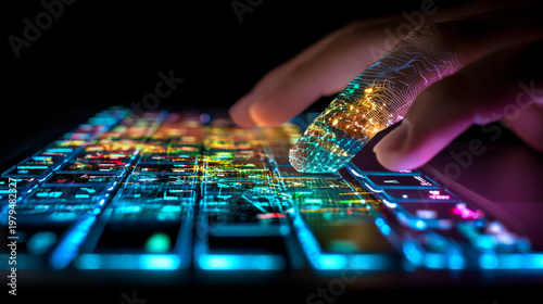 Biometric Fingerprint Scan on Digital Keyboard for Cybersecurity Authentication Concept