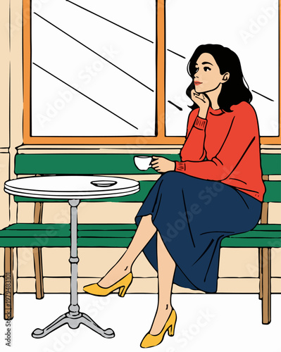 Woman sitting by window relaxed indoor scene