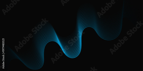 Abstract Blue Wave Background with Futuristic Digital Halftone Texture and Digital Lines Design
