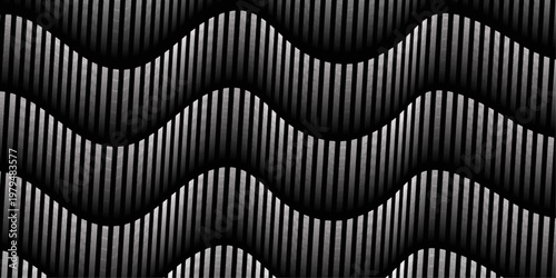 Black and white abstract geometric wave pattern with flowing curves and seamless modern design background