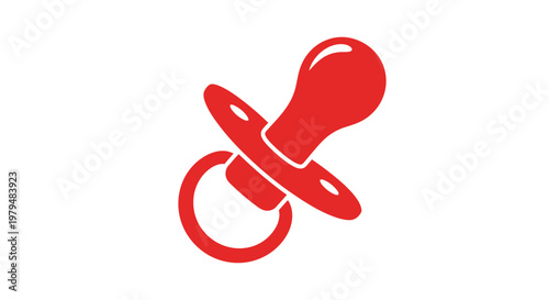 A vibrant red baby pacifier depicted in a striking silhouette