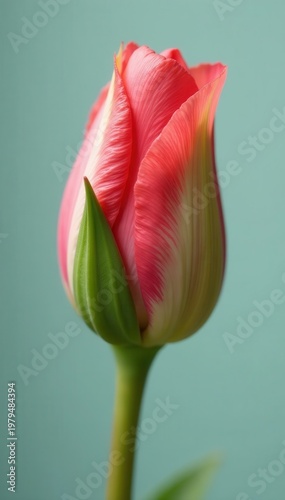 Close-up of a nascent flower bud, soft petals poised to open , color, plant