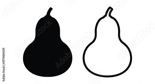 Two pears are depicted in contrasting styles a bold silhouette