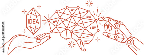 Creative process vector illustrations of artificial intelligence. Technology concepts of idea generation and deep learning. Concepts for web design and app interface in monoline style.