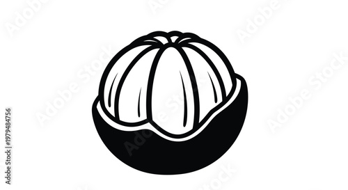 A black and white illustration of a halved citrus fruit silhouette