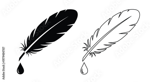 Two feathers with a droplet a striking black silhouette
