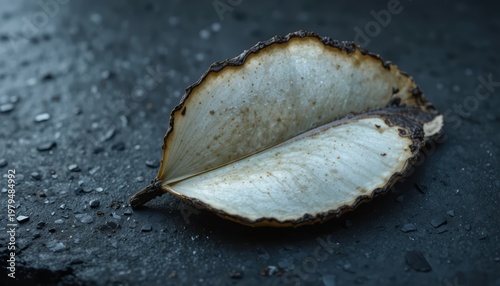 Detailed Closeup of a Dry Leaf with Textured Surface on a Dark Background