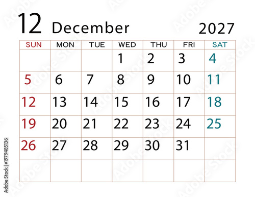 2027年カレンダー　12月 ⑵