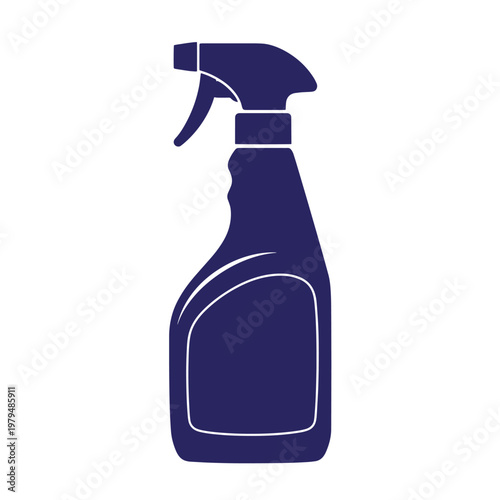 Dark blue spray bottle isolated on white background, cleaning