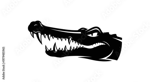 Aggressive Alligator Head Silhouette, Fierce Reptile Predator
