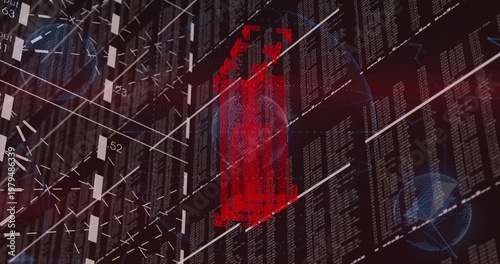 Foto Projecting red hologram figurine hovering in digital dashboard, with code column