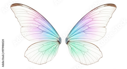 Pair of transparent butterfly wings with pastel colors as PNG cutout
