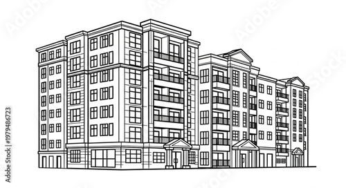 Detailed Architectural Drawing of a Modern Apartment Building.