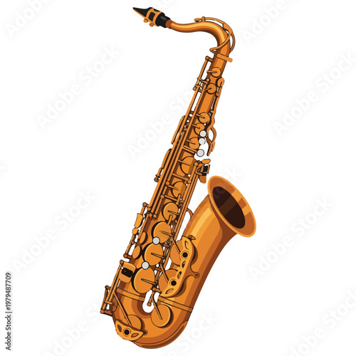 Brass Tenor Saxophone Flat Vector Illustration