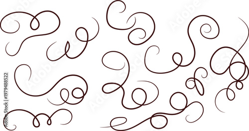 Collection of various hand drawn swirling line patterns and shapes on white background
